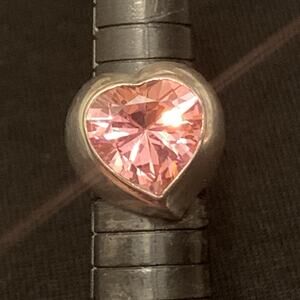 Sterling Silver and Pink Ice Heart CZ Ring Size 6 Statement Cocktail Vintage